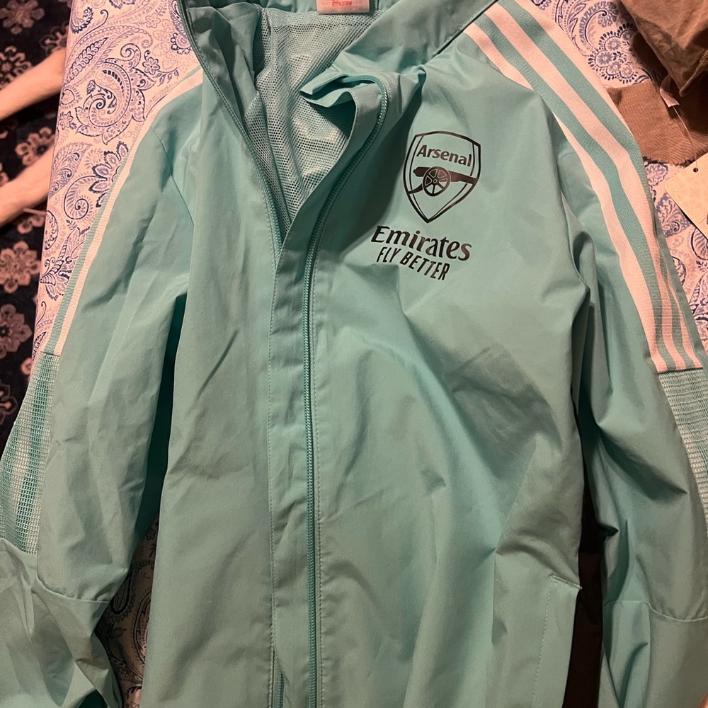 adidas Blue Raincoat with Lightweight Design and Full-Length Zipper
